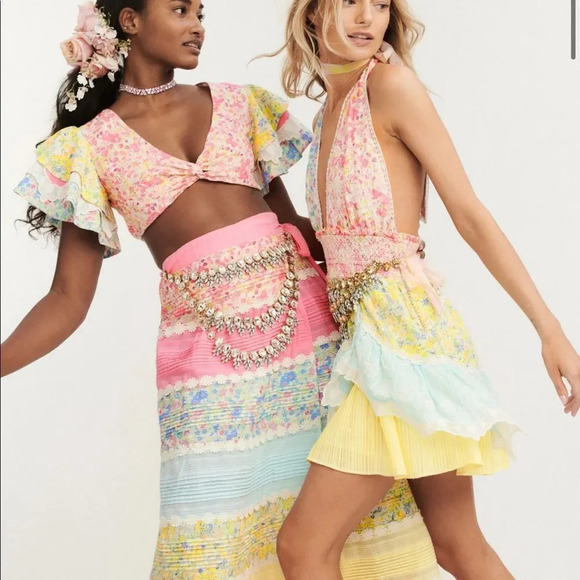 LoveShackFancy Cambria Iconic Halter Mini Dress Fruity Punch Colorblock XXL NWT - Picture 8 of 9